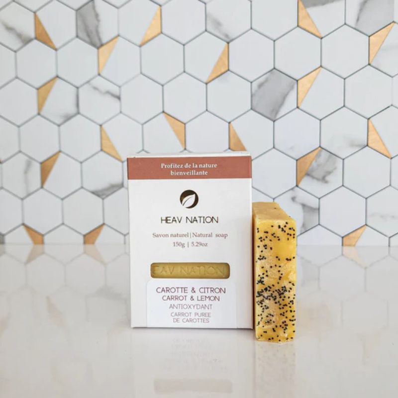 Natural carrot and lemon soap bar designed to cleanse, tone, and boost skin radiance with antioxidants | Shop L'ABC Des Locs